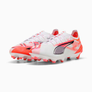 Chaussures de soccer à crampons pour terrain ferme ULTRA 5 ULTIMATE Homme, PUMA White-PUMA Black-Glowing Red, extralarge